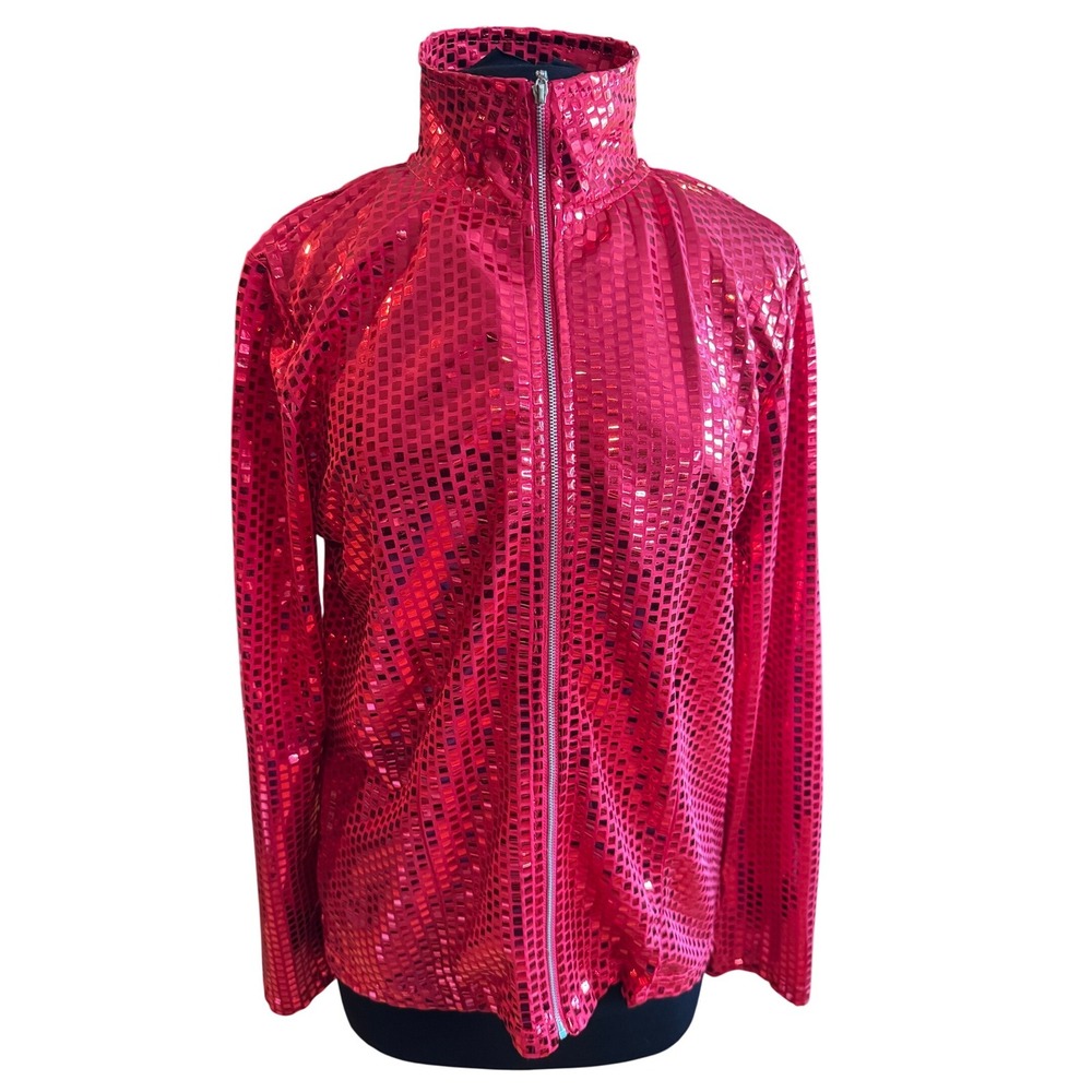NWT Erin London Red Sequin Mirror Jacket Disco Glam Zip Up Medium